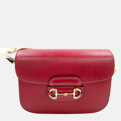 Gucci 1955 Horsebit Leather Shoulder Bag Red Small Never Worn-Luxbags