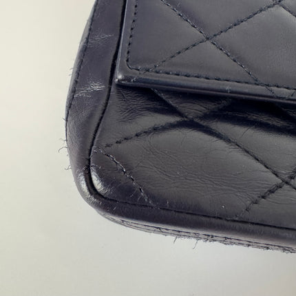 Chanel Vintage Classic Flap Mini Navy Lambskin Mega CC Logo 24k Gold HW, 1989-1991