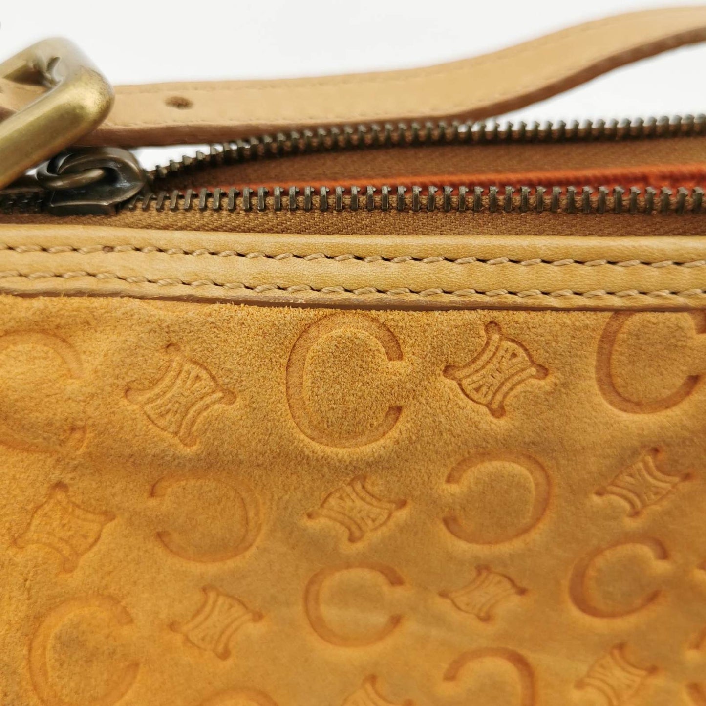 Celine Pochette Clutch Baguette Shoulder Bag Pumpkin Caramel Brown Suede Leather