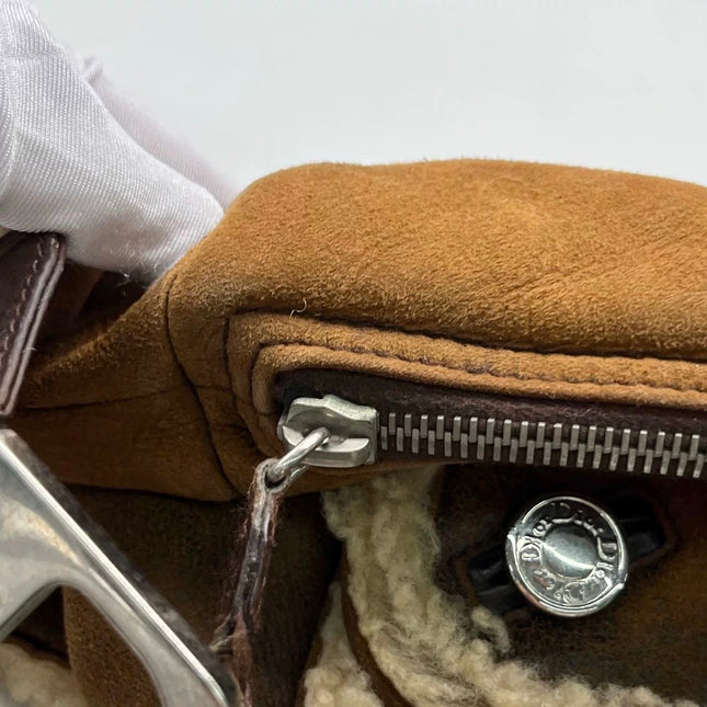 Dior Flight Medium Brown Shearling Leather with Orange Tag Shoulder Bag
