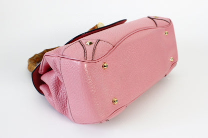 Sold Gucci Bamboo Top Handle Bag Leather Medium Pink Studs