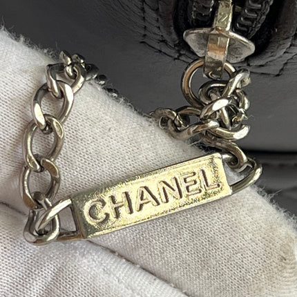 Chanel Cambon Medium Shoulder Bag Brown Calfskin Leather Snake-skin CC Logo Black Double Strap