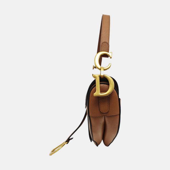 Dior Saddle 2022 Medium Tan Brown Grained Calfskin Leather Bag with Strap