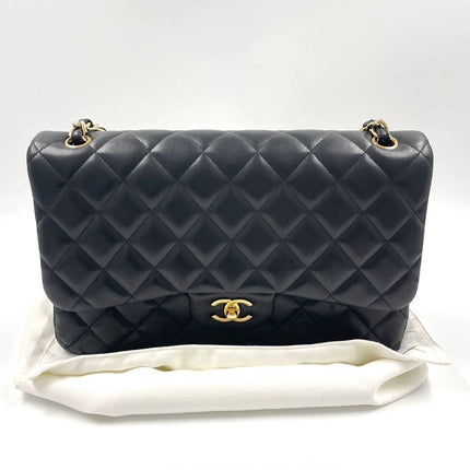 Sold Chanel Classic Flap Jumbo 2012 Black Lambskin Leather Double Flap with Gold Hardware