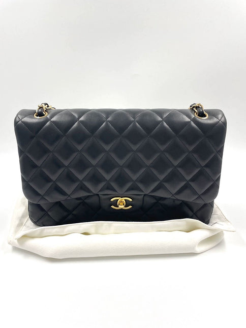 Sold Chanel Classic Flap Jumbo 2012 Black Lambskin Leather Double Flap with Gold Hardware
