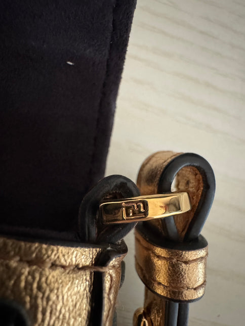 Fendi Nano Baguette Charm Gold Shiny Leather with Black Paints