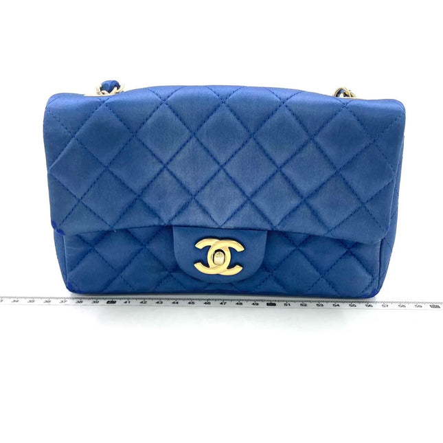 Chanel Classic Flap Mini 2013 Blue Silk Satin Gold Hardware