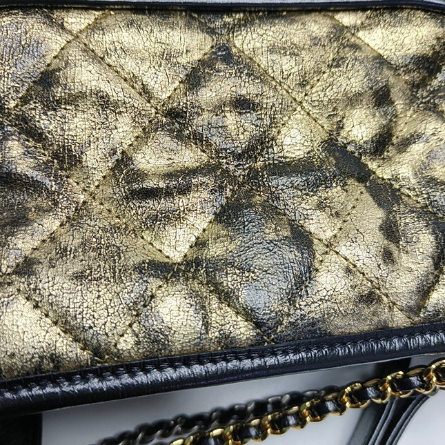 Chanel Gabrielle Small Metallic Crumpled Goatskin Quilted Black and Gold Bag