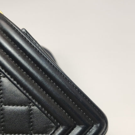 Chanel Le Boy Small Black Lambskin Leather Antiqued Gold Hardware