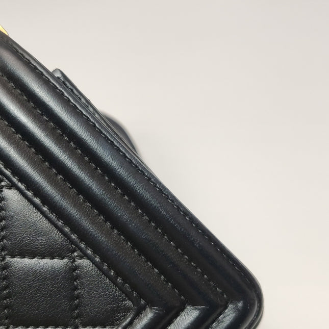 Chanel Le Boy Small Black Lambskin Leather Antiqued Gold Hardware