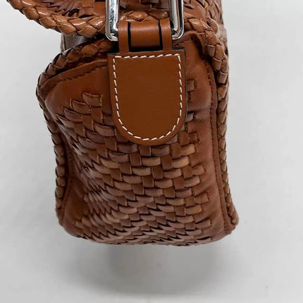 Loewe Puzzle Small Leather Woven Braided Tan Brown Crossbody Bag