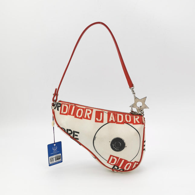 Dior Saddle Mini Classic Hardcore by John Galliano White Canvas Silver Hardware