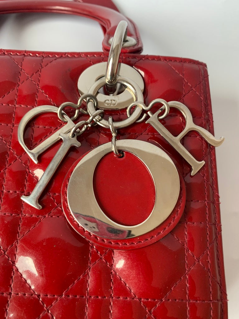 Sold Lady Dior Medium Bag Red Patent Leather