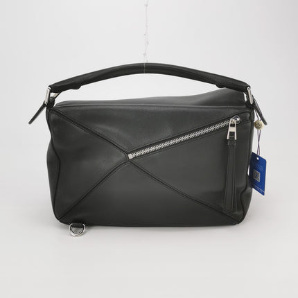 Loewe Puzzle Medium Black Smooth Leather White Logo 2016