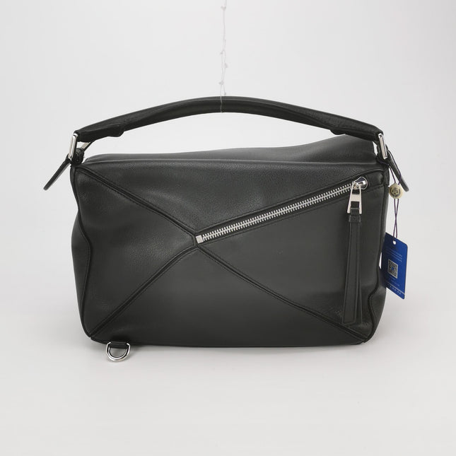 Loewe Puzzle Medium Black Smooth Leather White Logo 2016