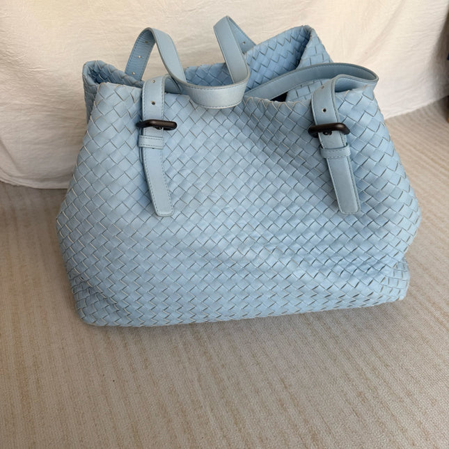Bottega Veneta Cesta Shopper Tote Intrecciato Blue Leather Medium 40cm