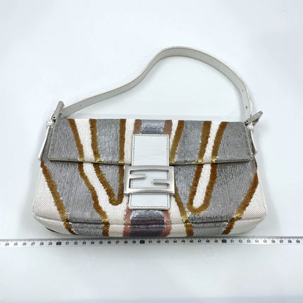 FENDI Baguette 1997 Zebra-Stripe Sequin White and Silver
