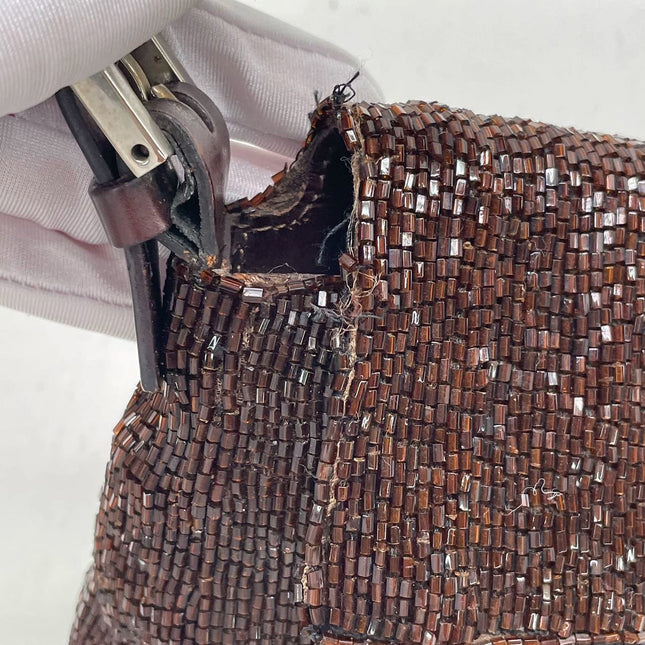 Sold Fendi Baguette Vintage Dark Chocolate Brown Glitter Beads