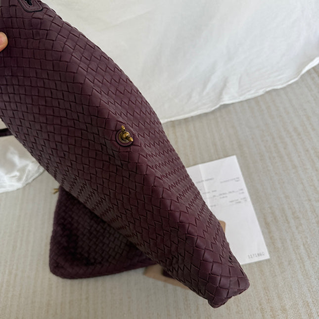 Bottega Veneta Maxi Convertible Tote Bag Wine Burgundy Leather Gold Hardware 50cm