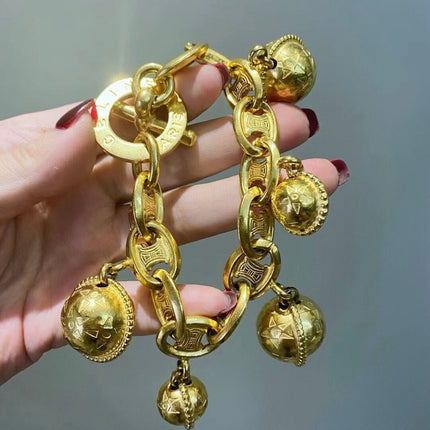 Celine 1990s Vintage Gold-tone Triomphe Planet Link Charm Bracelet