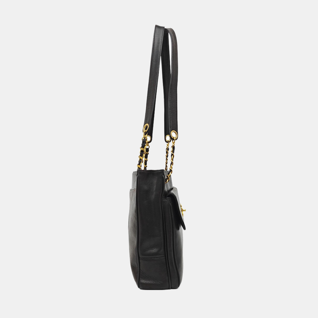 Chanel Vintage Front Pocket Tote Chocolate Brown Leather Double Gold Leather Chain