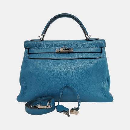 Hermes Kelly Retourne 32 Clemence Leather B3 Bleu Zanzibar Palladium Hardware 2013-Luxbags