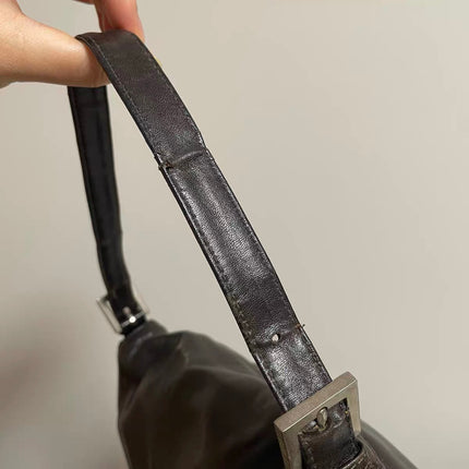 Fendi Mamma Baguette Chocolate Brown Lambskin Leather Silver Hardware