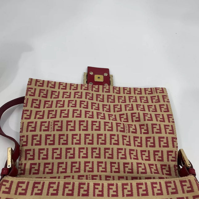 Fendi Mamma Baguette Red Classic Zucchino Monogram Shoulder Bag