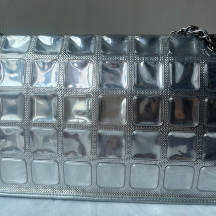 Chanel Ice Cube Chocolate Bar Classic Flap Metallic Silver PVC with Leather