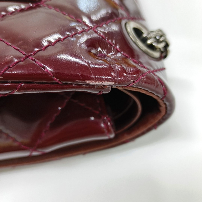 Chanel 2.55 Jumbo Double Flap Burgundy Patent Leather Silver HW 2010