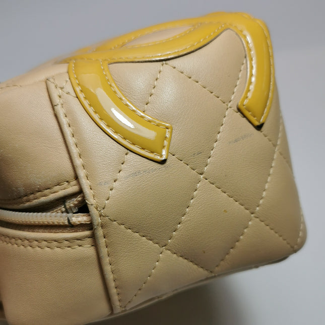 Chanel Cambon Small Shoulder Bag Beige Calfskin Leather Double Strap