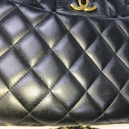 Chanel Classic Flap Jumbo Black Lambskin Leather Double Flap Gold Hardware