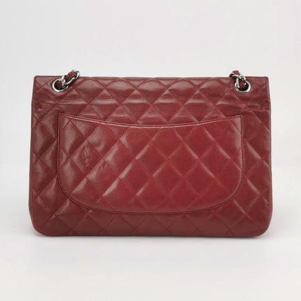 Chanel Classic Flap Jumbo Dark Red Caviar Leather Double Flap Silver Hardware