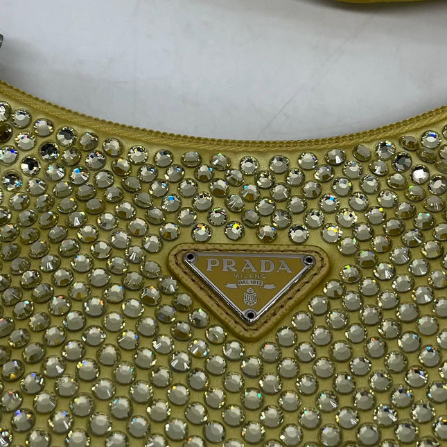 Prada Re-Edition 2000 Mini Yellow Glitter Nylon Shoulder Bag