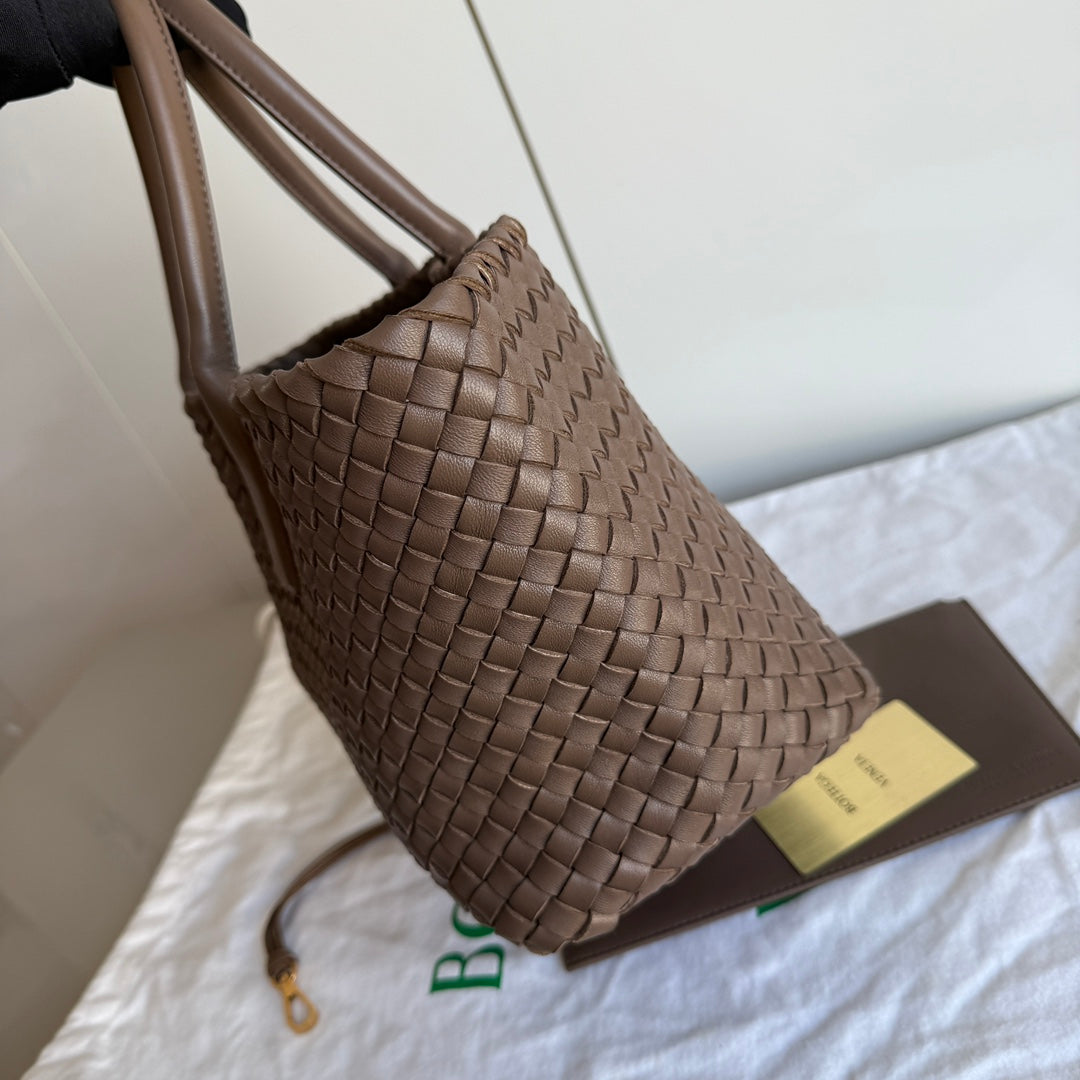 Bottega Veneta Cabat Small Intreccio Leather Tote Bag Milk Chocolate Brown 33cm