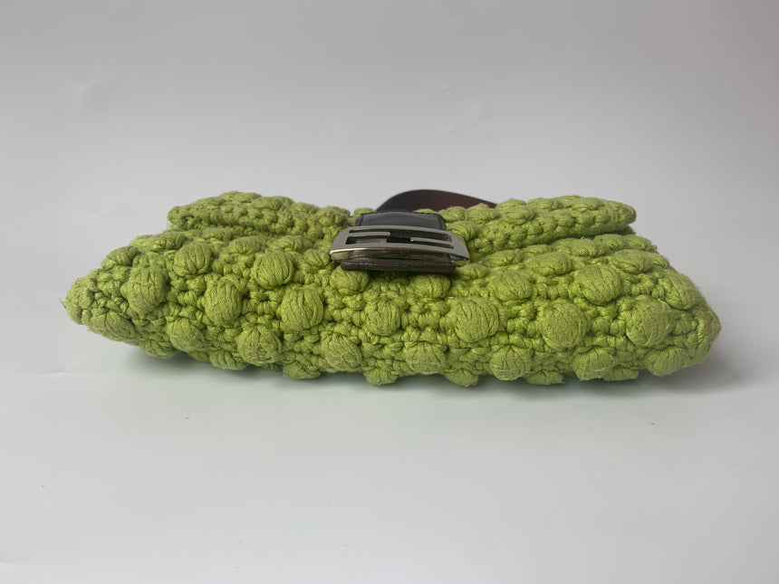 Sold Fendi Baguette Bag Green Wool Pompom Shoulder Bag