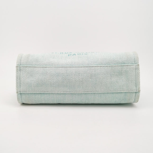 Chanel Deauville Tote Light Blue Cloth Leather Chain Handle Small 34cm