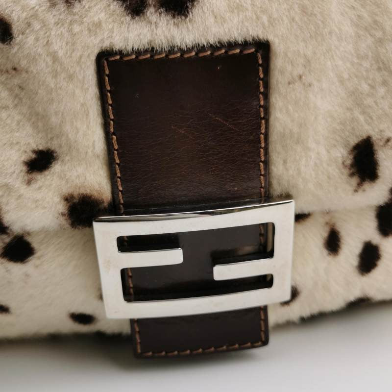 Fendi Baguette Pony-style Leather Dalmatian Print Cream White