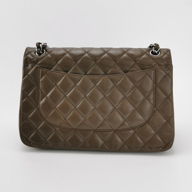 Chanel Classic Flap Jumbo 2012 Coffee Brown Caviar Leather Double Flap Silver Hardware