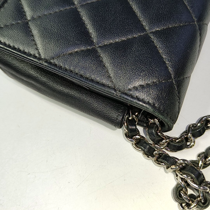 Chanel Wallet on Chain Classic Flap Black Lambskin Leather Silver Hardware