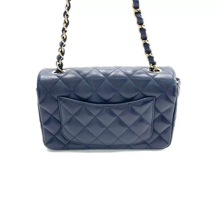 Chanel Classic Flap Mini Rectangular Navy Lambskin Leather Gold Hardware Microchip