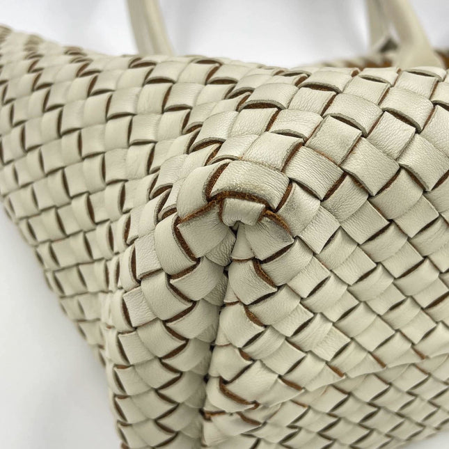 Sold Bottega Veneta Cabat Tote Small/Medium Intreccio Cream White Leather and Suede Lining 32cm