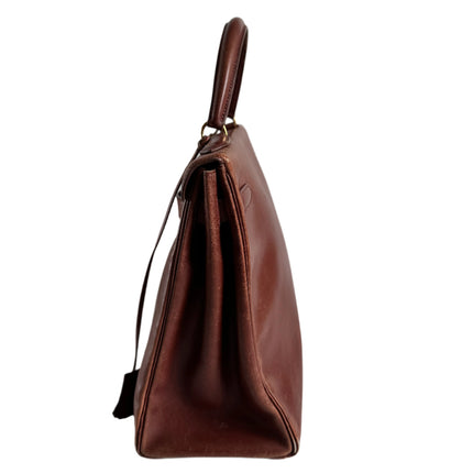 Hermes Kelly 35 Vintage Brown Box Calfskin Leather Gold Hardware 1995 With Strap Lock Key n Clochette