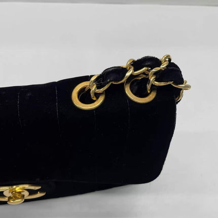 Chanel Classic Flap Maxi Black Velvet Leather Giant Gold CC Logo