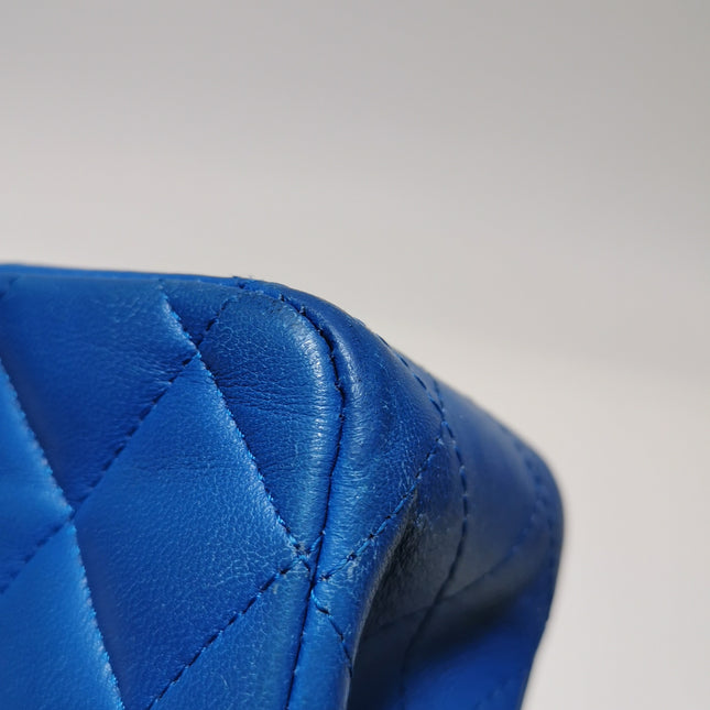 Chanel Timeless Classic Flap Medium Blue Lambskin Leather Silver Hardware