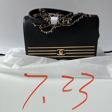 Chanel Captain Gold Small Flap Bag Black Caviar Leather Shoulder Bag