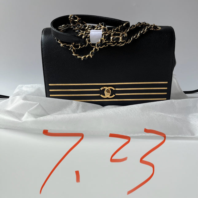 Chanel Captain Gold Small Flap Bag Black Caviar Leather Shoulder Bag