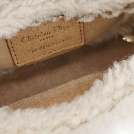 Lady Dior Mini Handbag Brown Leather Shearling Gold Hardware