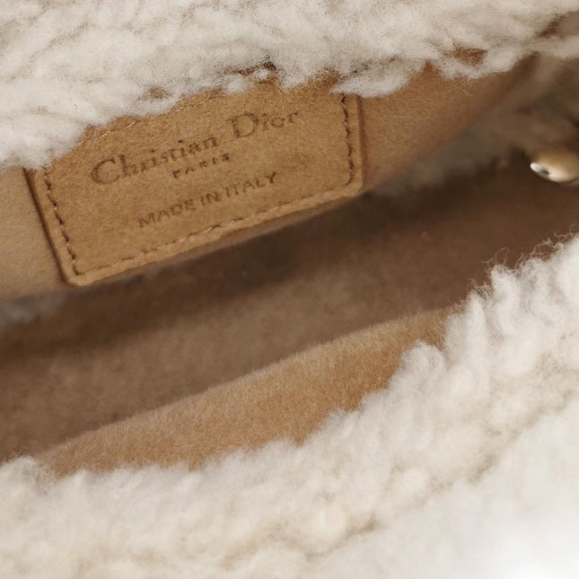 Lady Dior Mini Handbag Brown Leather Shearling Gold Hardware