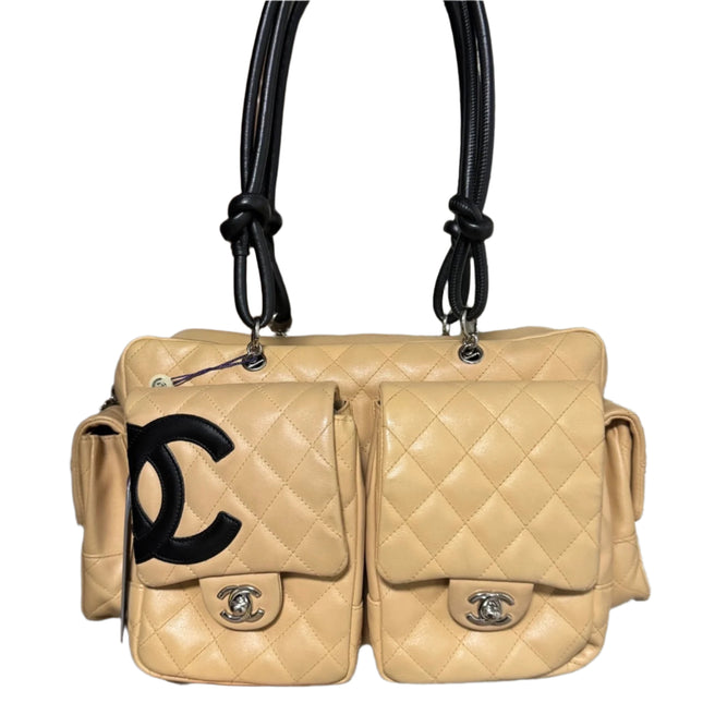 Chanel Cambon Multi-pocket Ligne Reporter Bag Large Beige Calfskin Leather-Luxbags